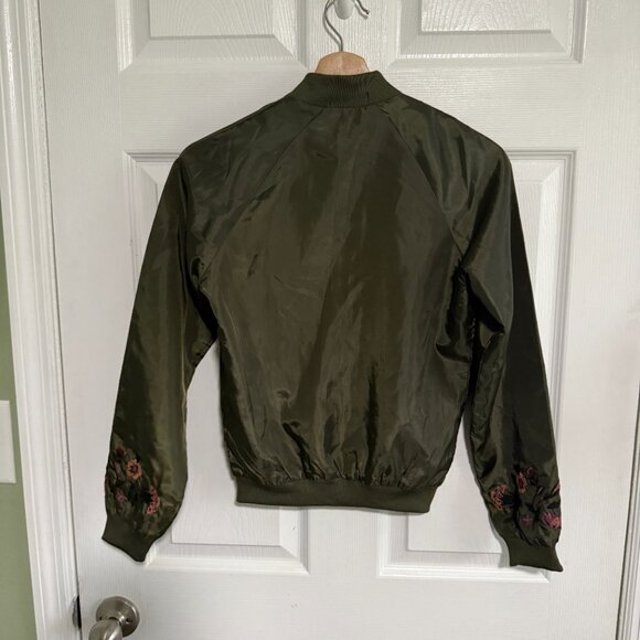 Love Fire Green Floral Embroidered Bomber Jacket Size XS - Picture 5 of 11